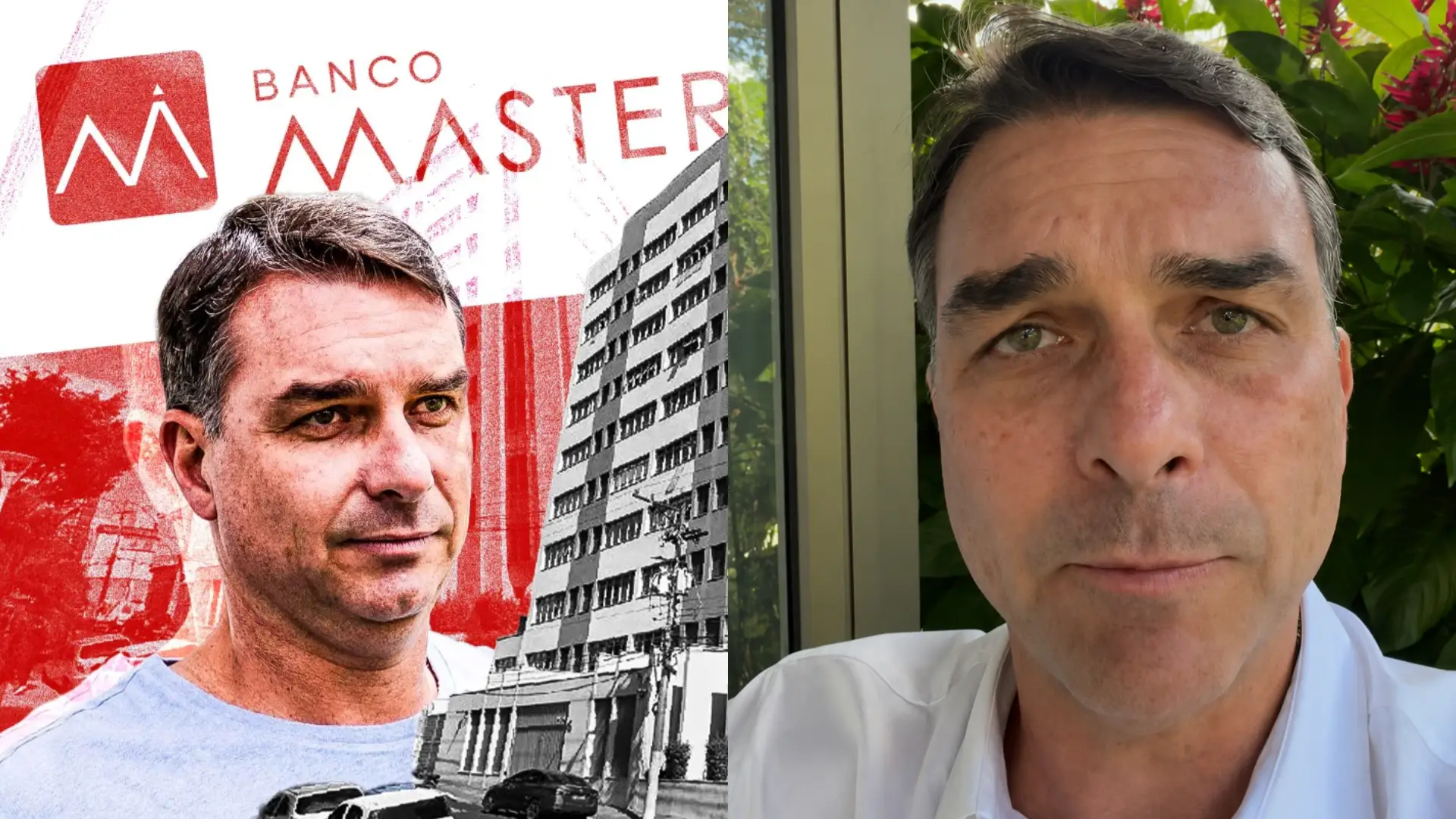 À esquerda, a matéria de capa da reportagem do Metrópoles. À direita, cena do vídeo de Flávio Bolsonaro respondendo à reportagem.