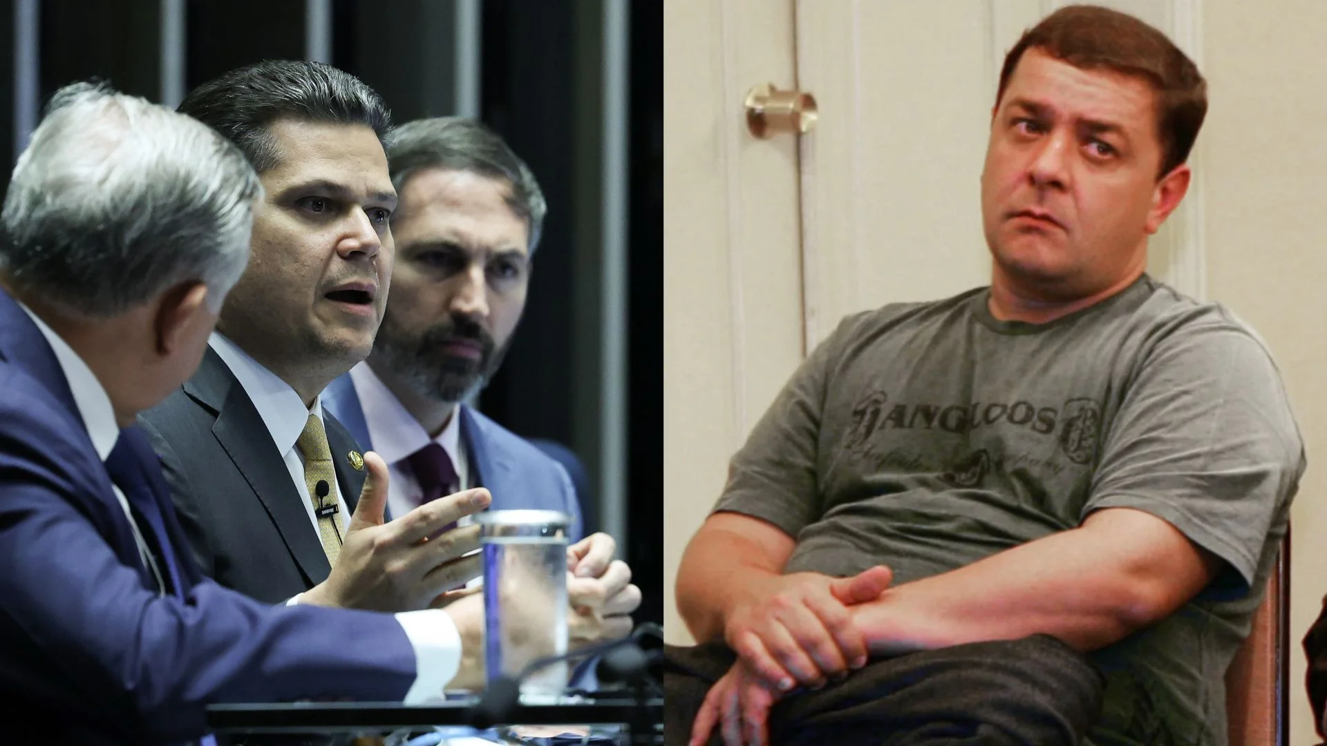 Montagem mostra Davi Alcolumbre, presidente do Senado, e Fabio Luis Lula da Silva, alvo de quebra de sigilo aprovada na CPMI do INSS.