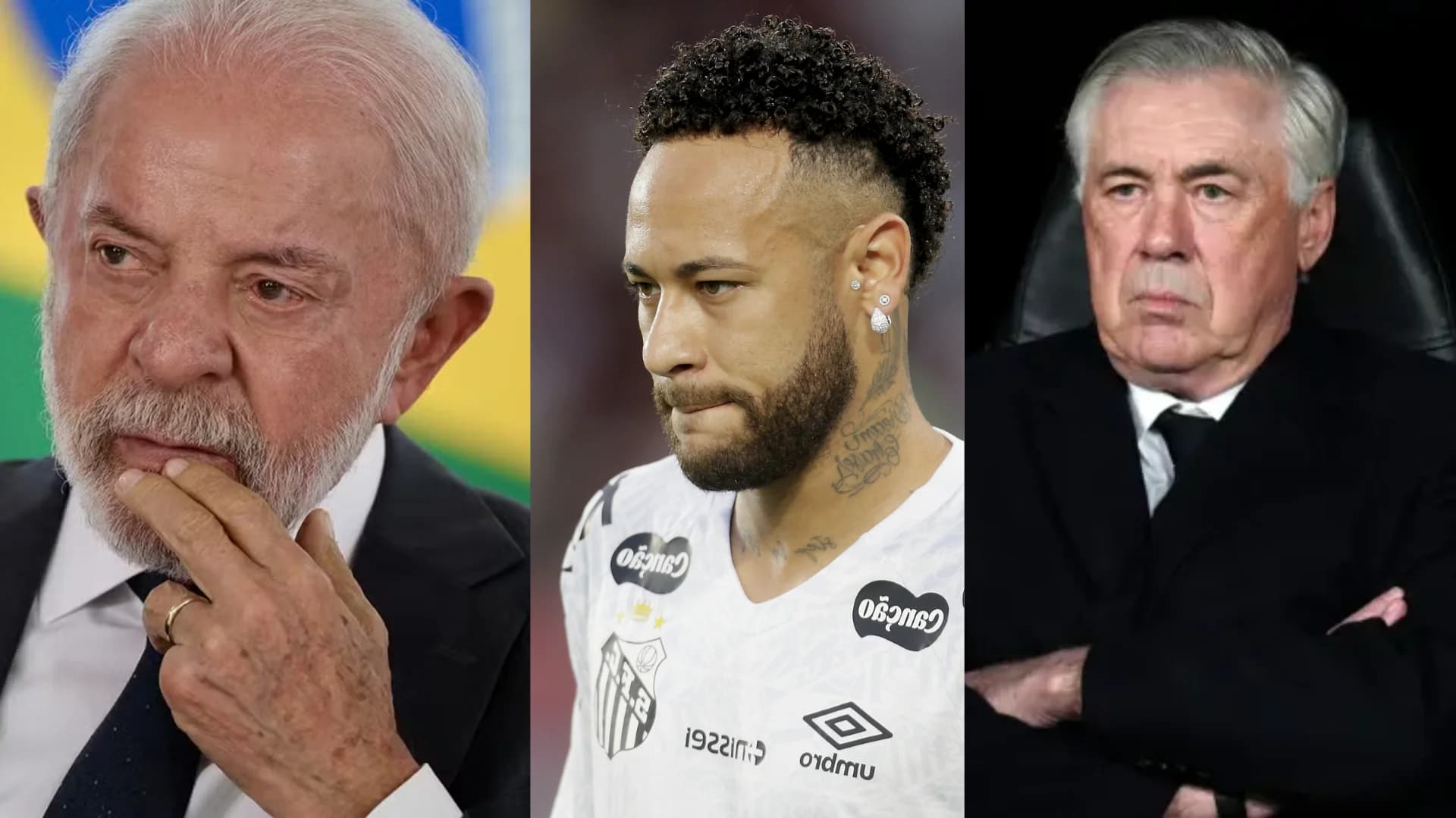 Da esquerda para a direita: Lula, Neymar e Ancelotti.