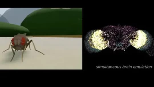 Mosca virtual ao lado de cérebro artificial criaod pro cientistas