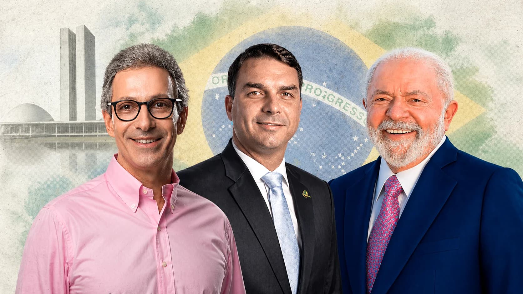 Zema, Flávio Bolsonaro e Lula