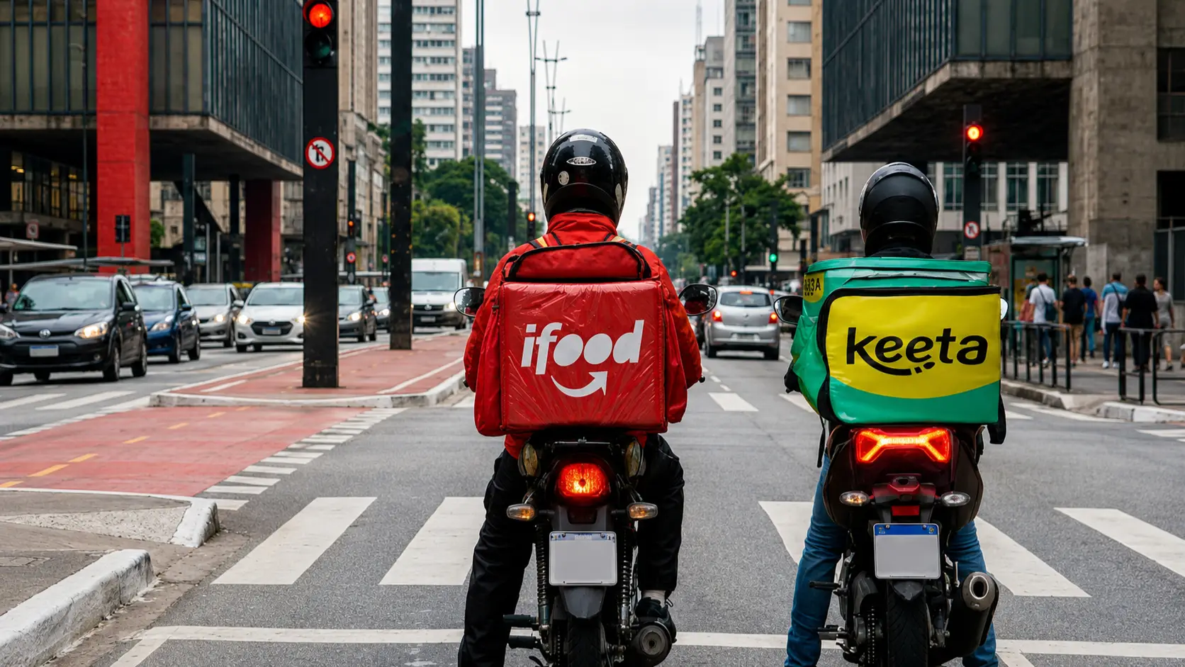 Motoboys do iFood e da Keeta