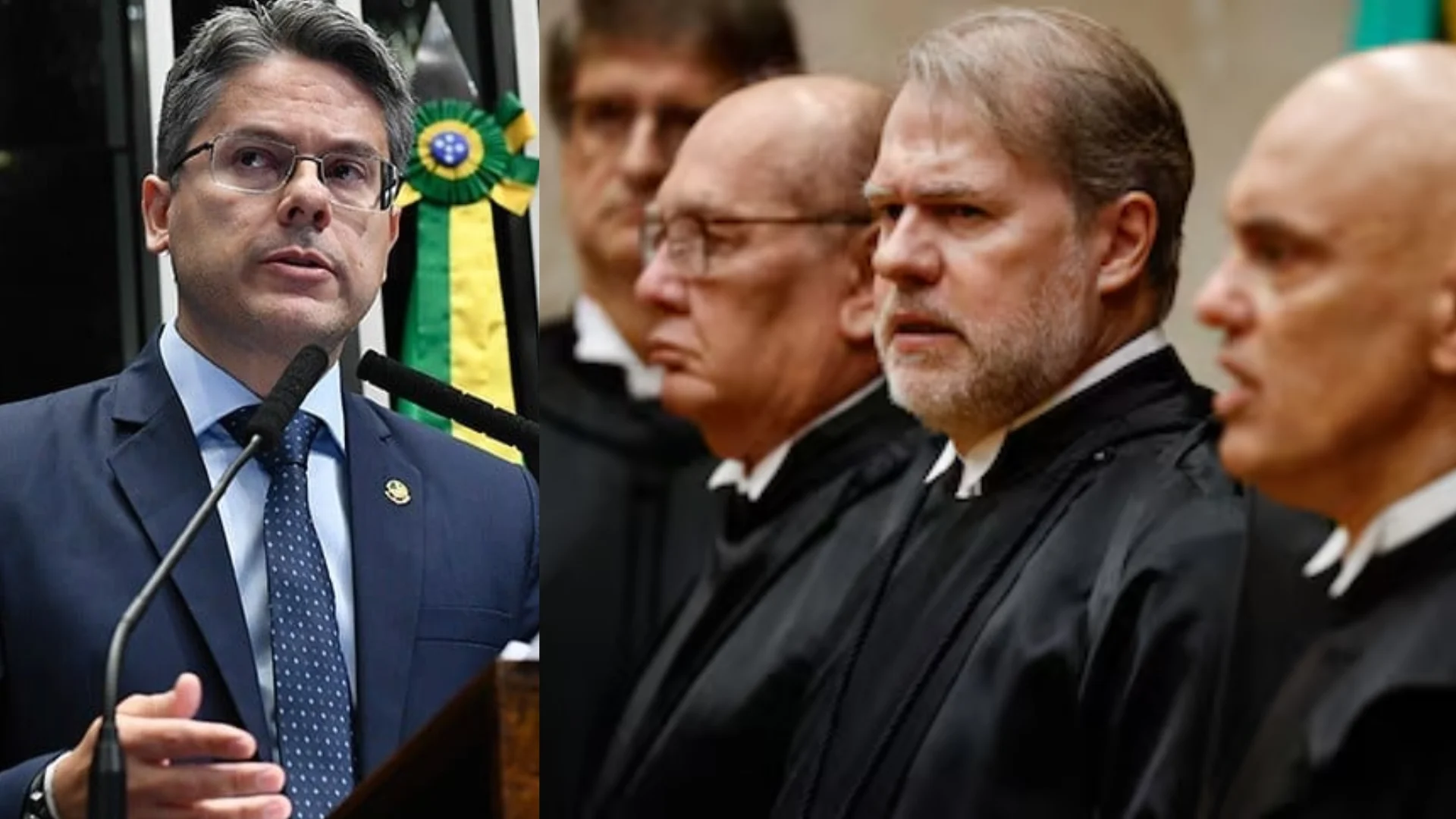 Na imagem, o senador Alessandro Vieira aparece à esquerda; à direita estão Paulo Gonet e os ministros Alexandre de Moraes, Gilmar Mendes e Dias Toffoli.