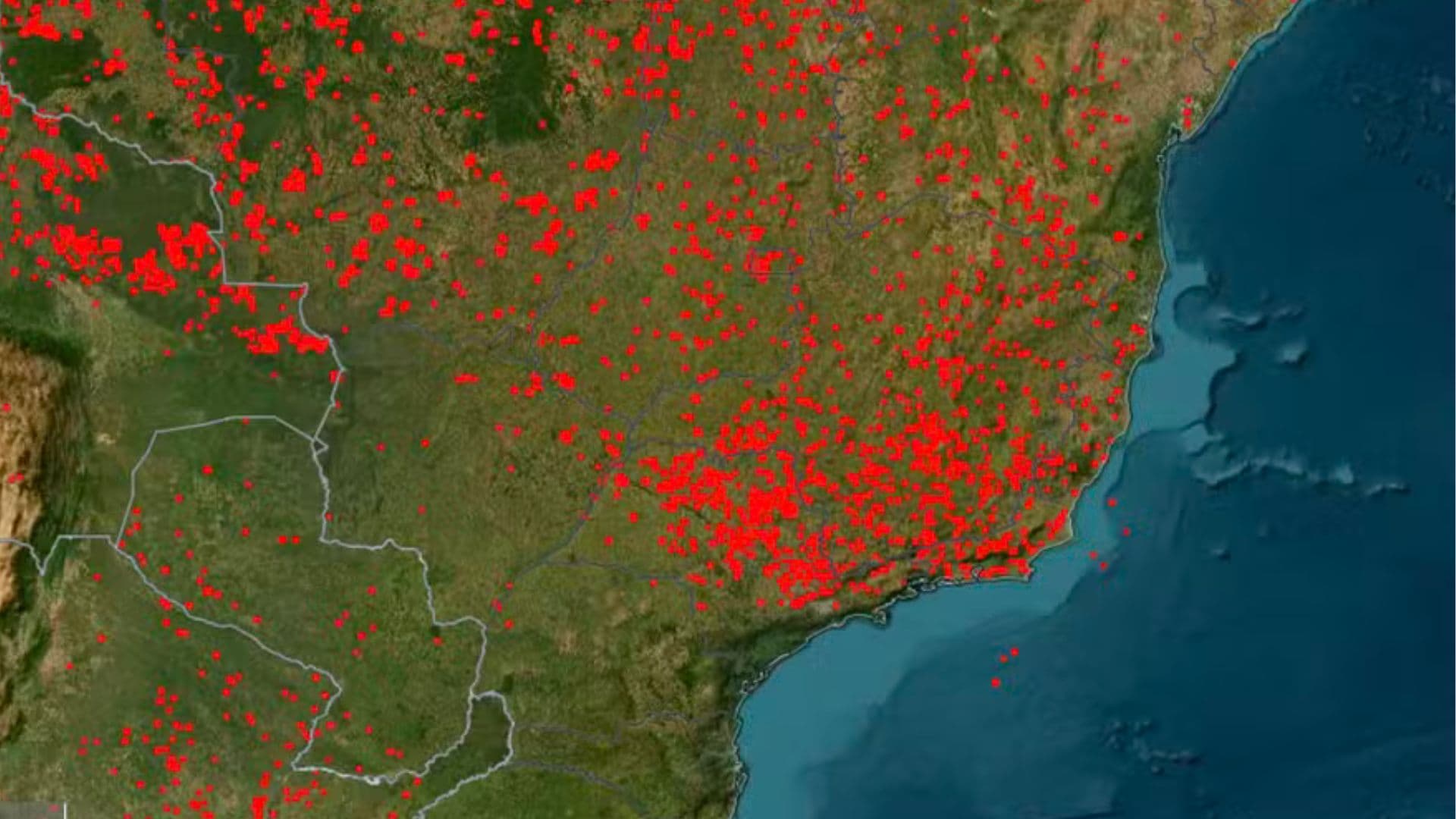 Focos de incêndios identificados pela NASA em 24 de agosto.
