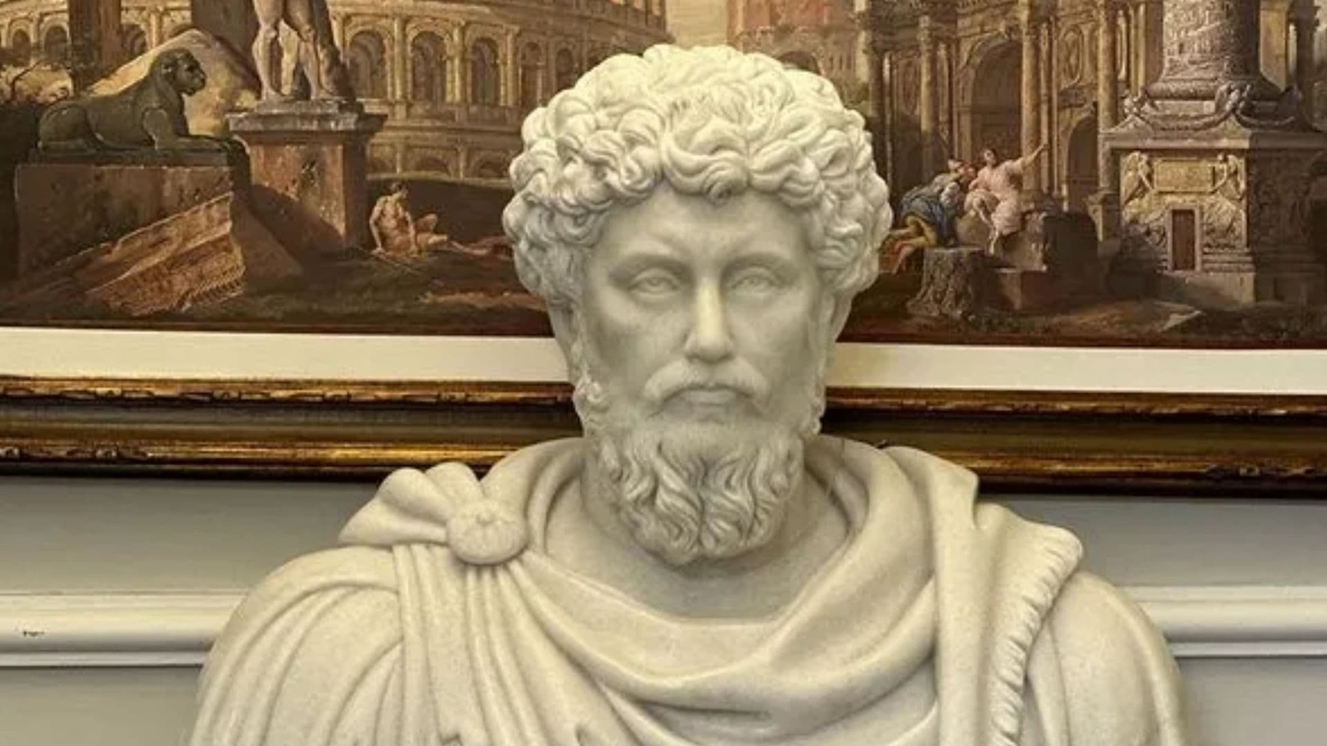 Busto em Mármore Branco Marco Aurélio