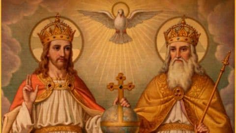 Pintura representando a Santíssima Trindade: Pai, Filho e Espírito Santo.