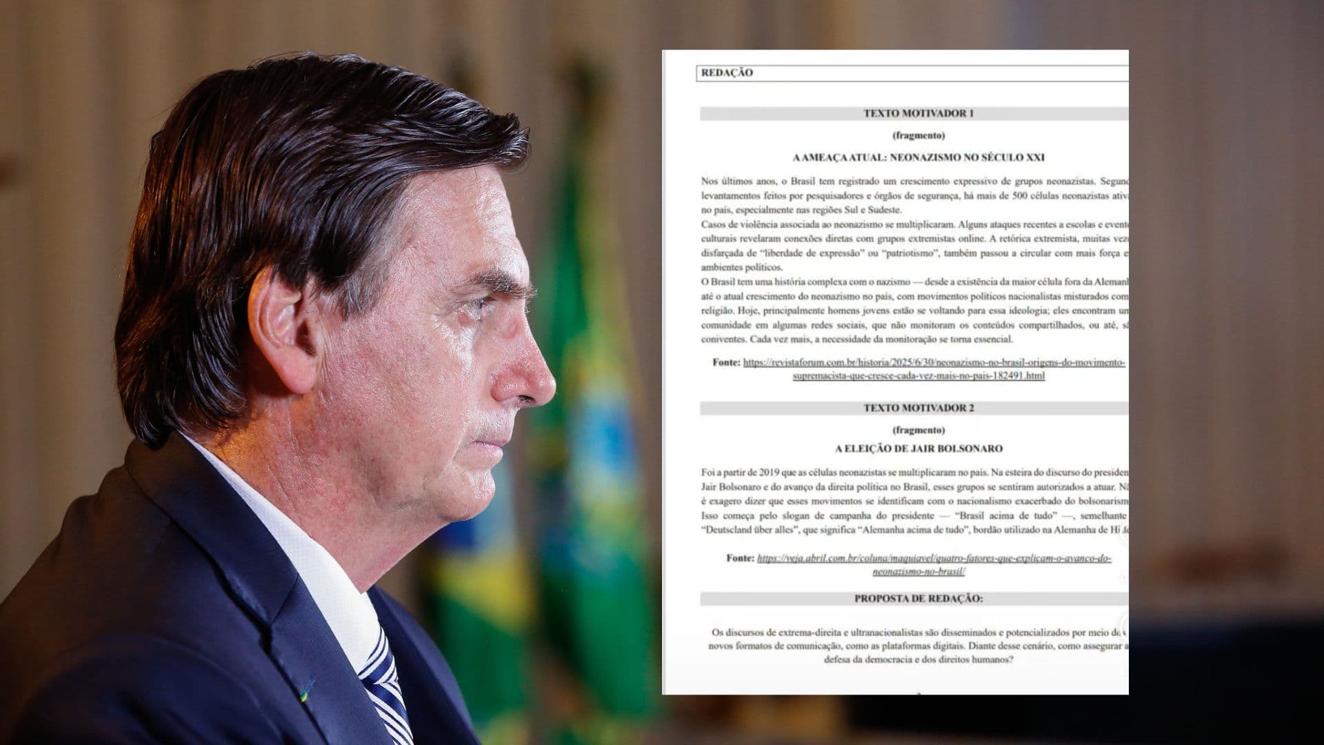 Os textos de apoio da proposta de redação relacionavam Bolsonaro ao Neonazismo. A prova foi cancelada pela Universidade.