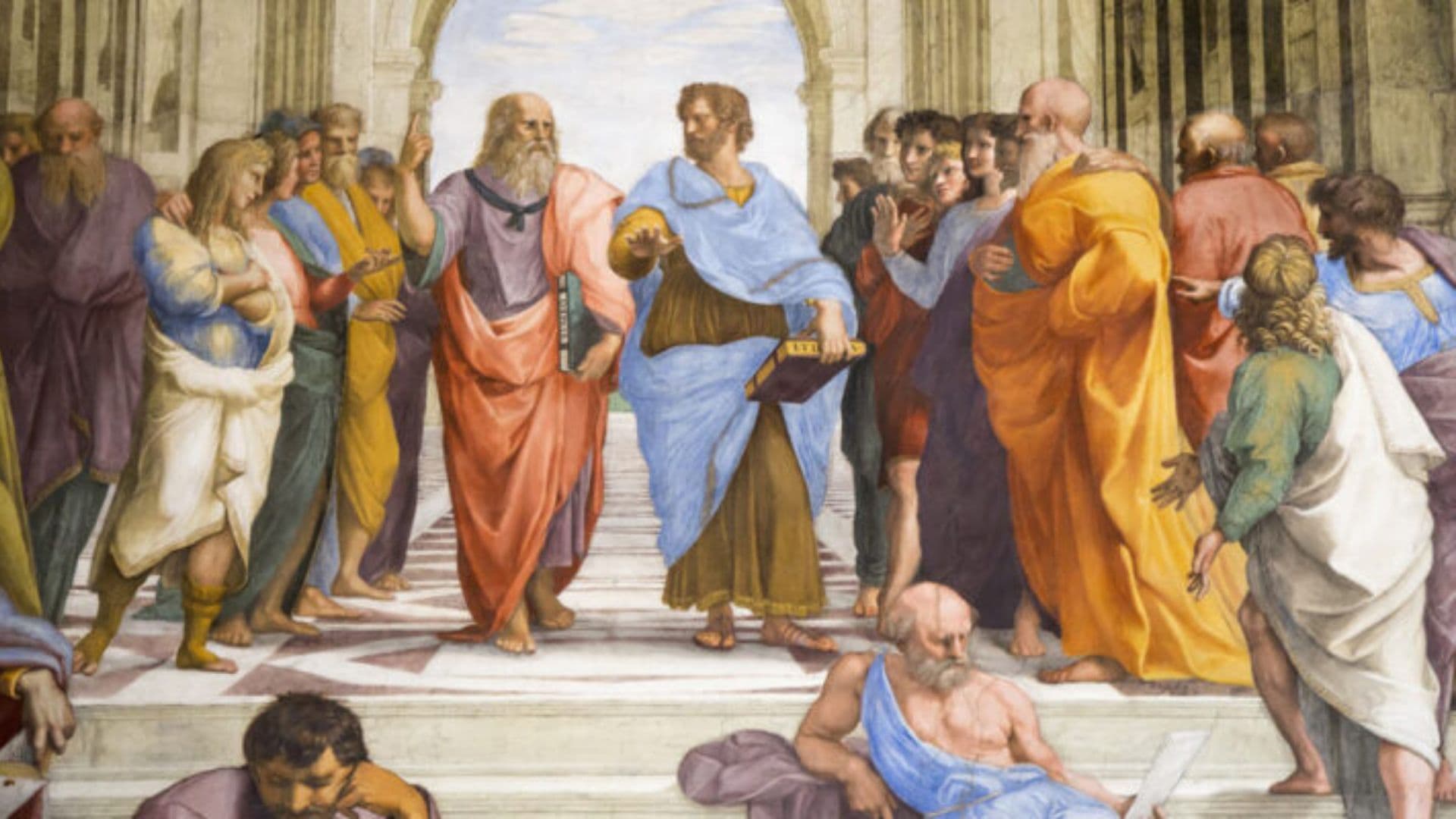 Imagem da pintura de Rafael com Platão e Aristóteles conversando