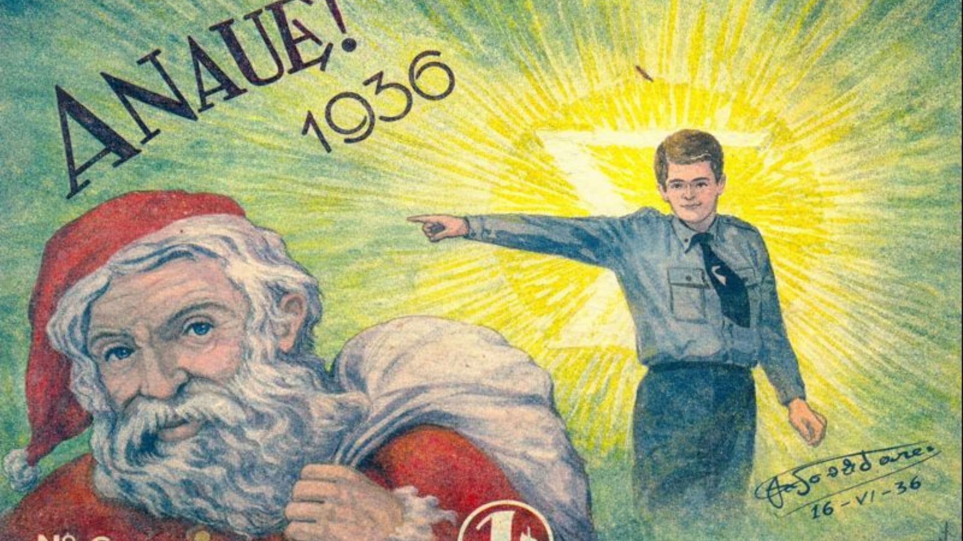 Capa de uma publicação na qual um integralista expulsa o papai Noel.