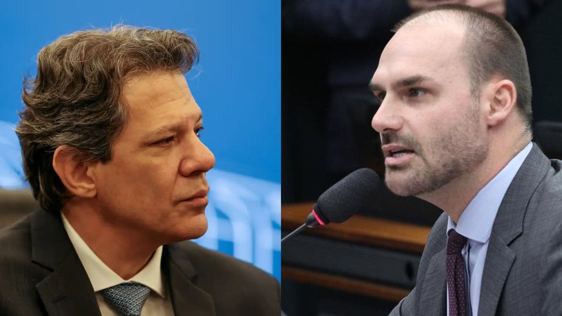 À esquerda, Fernando Haddad. À direita, Eduardo Bolsonaro.