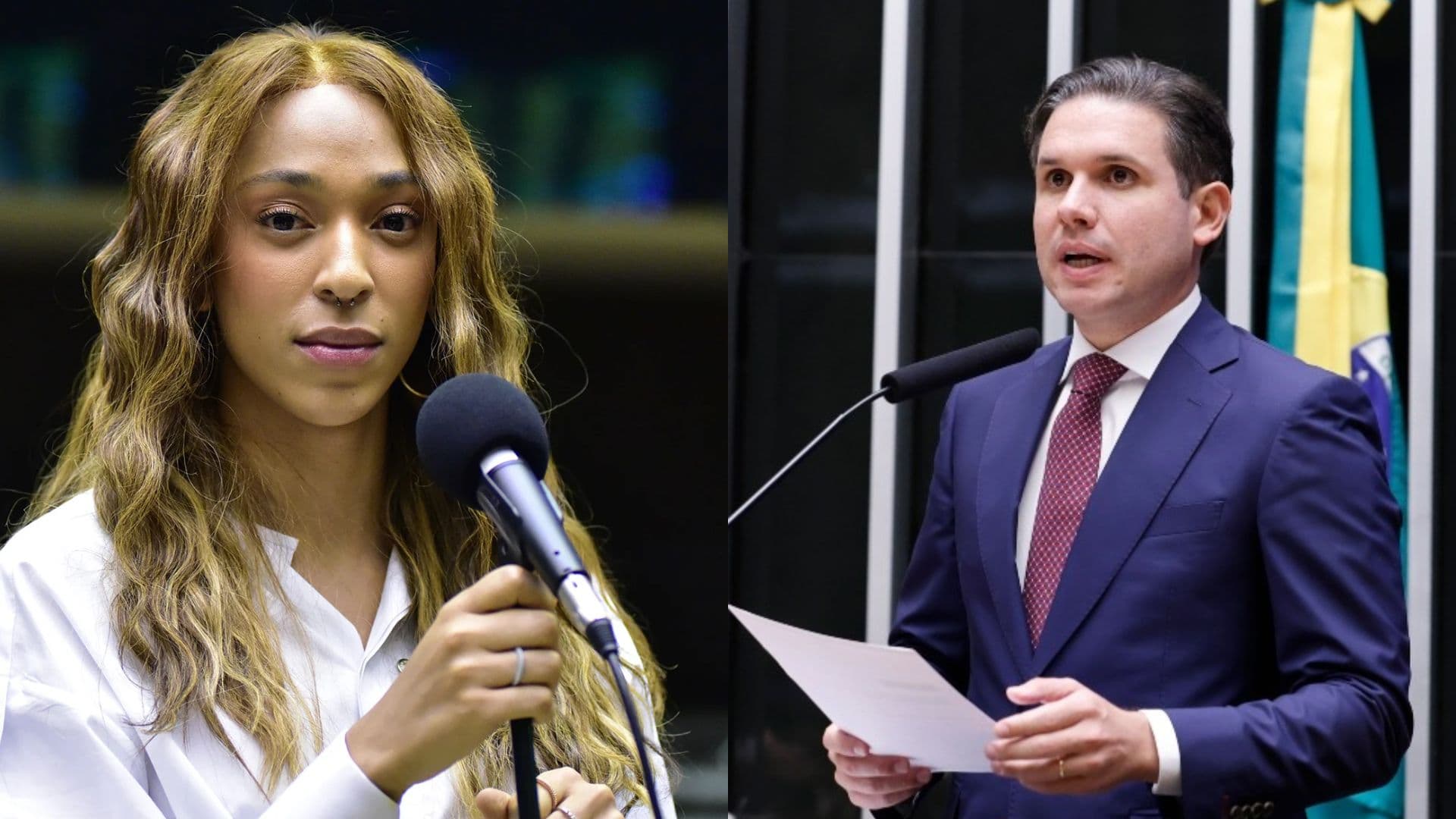 À esquerda, Erika Hilton. À direita, Hugo Motta.