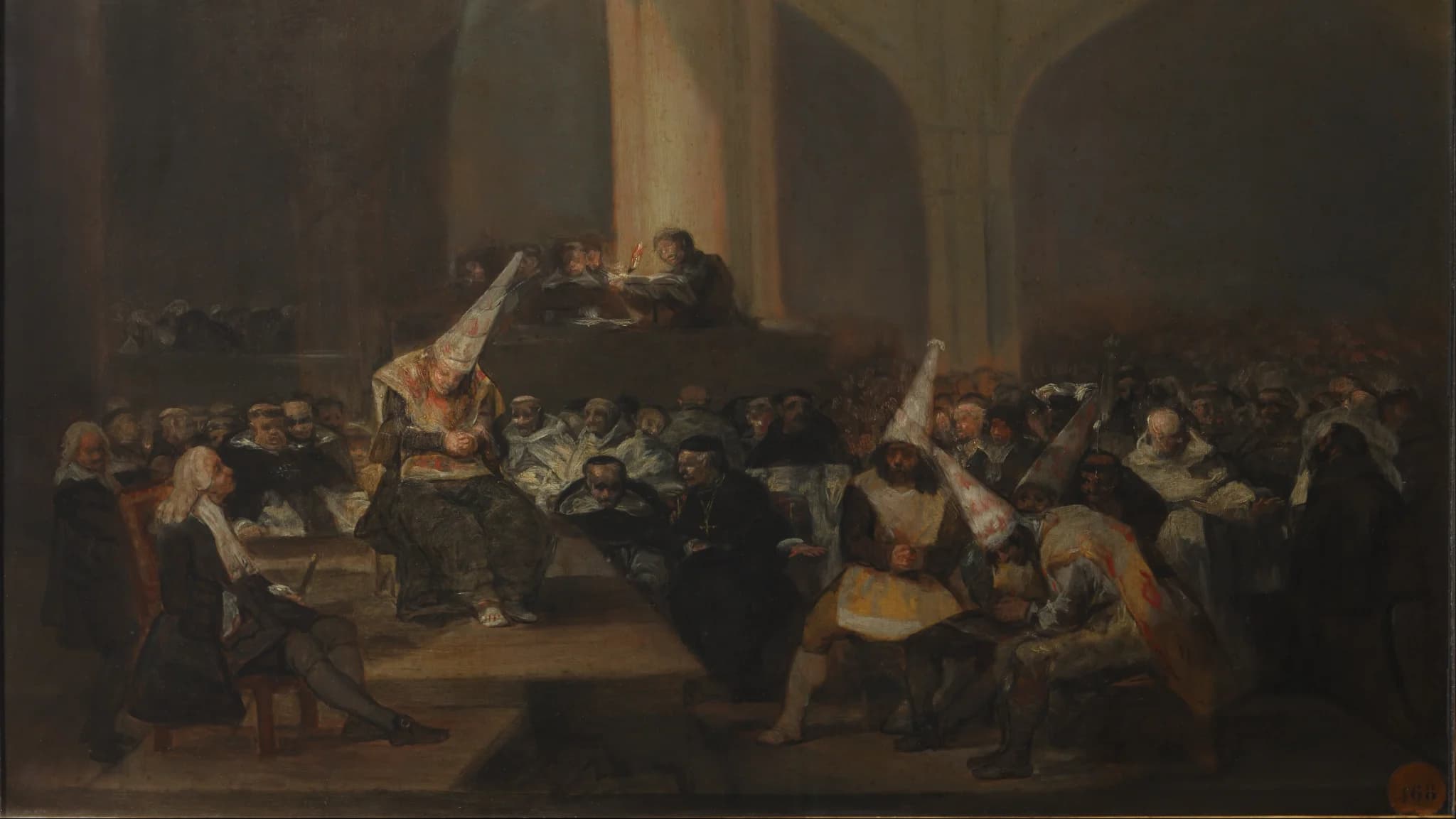 Auto de Fe de la Inquisición (c. 1812-1819), de Francisco de Goya (1746-1828). Óleo sobre madeira, 46 x 73 cm, Real Academia de Bellas Artes de San Fernando, Madrid.